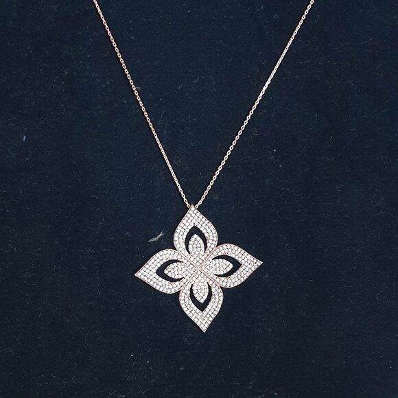 Sparkling 925 Sterling Silver with CZ Four-Leaf Clover Lucky Pendant Necklace - Picture 5 of 13